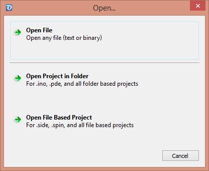 Open File or Project Dialog